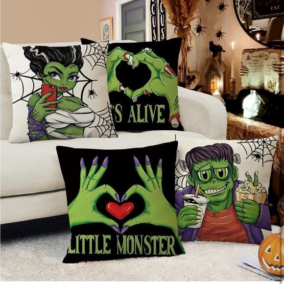 Halloween F.ran-Kens Tein Decorative Throw Pillow Covers 18 X 18 Set Of 4, - Picture 6 of 7